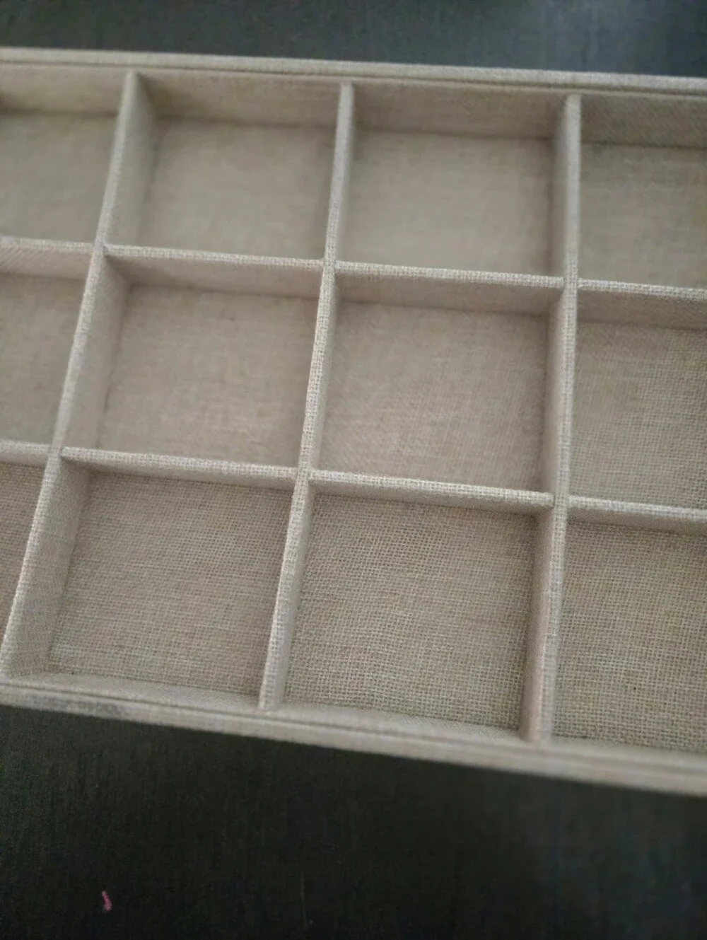 12 Compartment Burlap Linen Jewelry Organizer Display Storage Tray